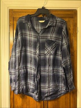 Terra & Sky Navy Plaid Shirt with Light Pink Stripes